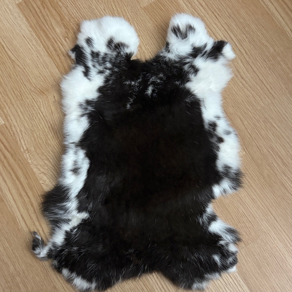 #0315 Black White Spotted Rabbit Pelt Real Fur Craft Display